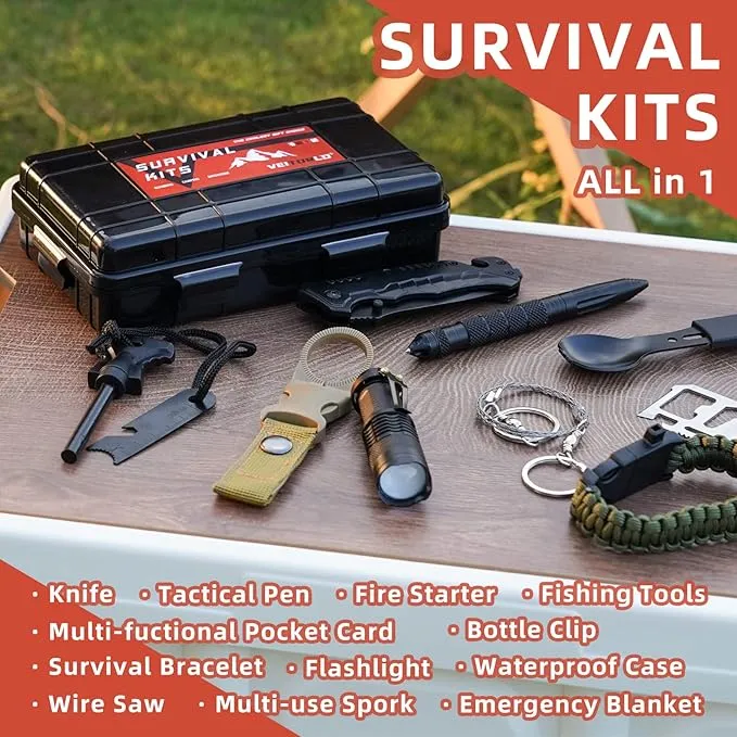 VEITORLD Gifts for Men Dad Him Christmas, Survival Gear and Equipment 12 in 1, Survival Kits, Cool Unique Fishing Hunting Birthday Gift for Husband Teen Boy Boyfriend Women, Stocking Stuffers for Men
