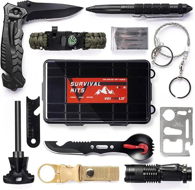 VEITORLD Gifts for Men Dad Him Christmas, Survival Gear and Equipment 12 in 1, Survival Kits, Cool Unique Fishing Hunting Birthday Gift for Husband Teen Boy Boyfriend Women, Stocking Stuffers for Men