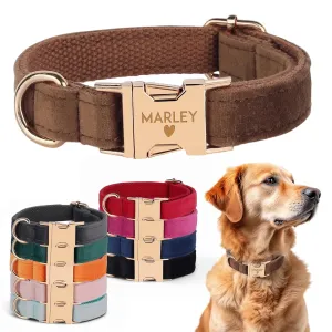 Velvet Harness Set, Gift for Pet Owners, Custom Dog Collar Personalized with Name and Phone Number, Custom Collar and Leash for Dogs, Engraved Metal Buckle Collar (X-Small)
