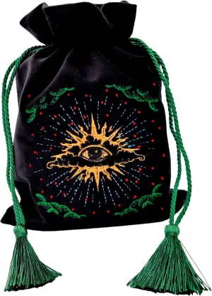 Velvet Tarot Card Bag - Drawstring Pouch for Tarot Deck Storage - Magic Black Velvet Bag with Gold Tassel Drawstrings, 6.6 x 9 inches