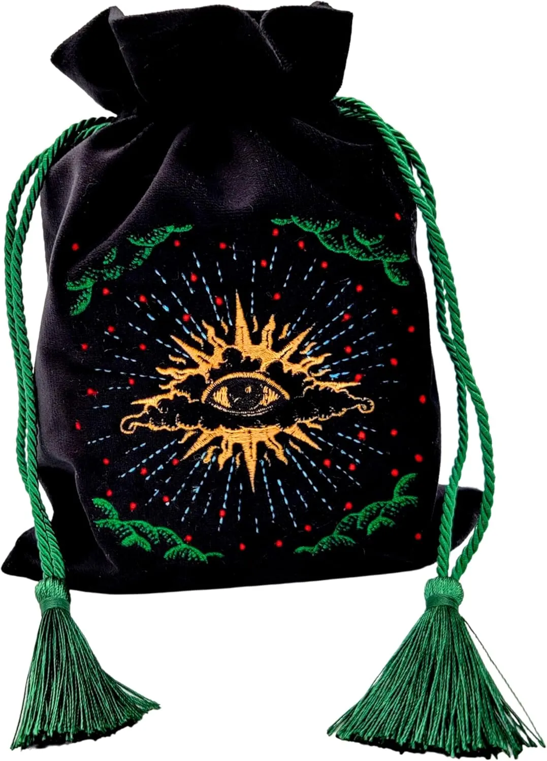 Velvet Tarot Card Bag - Drawstring Pouch for Tarot Deck Storage - Magic Black Velvet Bag with Gold Tassel Drawstrings, 6.6 x 9 inches