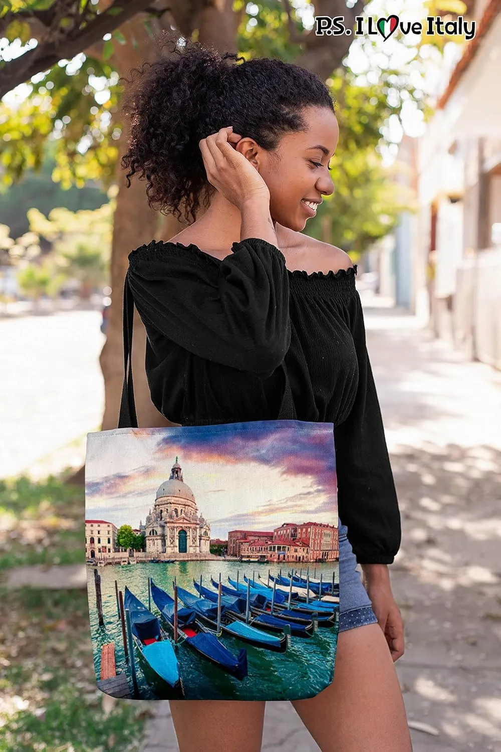 Venice Italy Tote Bag - Casual & Big but Stylish Poplin Shoulder Handbag for Work & Travel