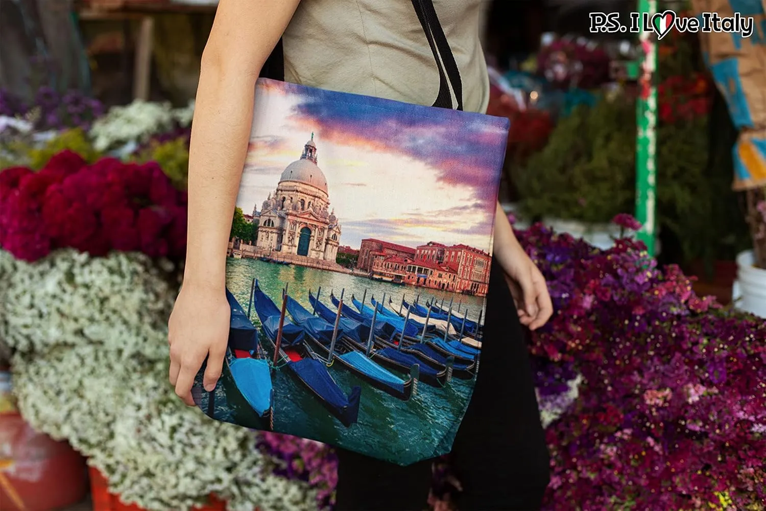 Venice Italy Tote Bag - Casual & Big but Stylish Poplin Shoulder Handbag for Work & Travel