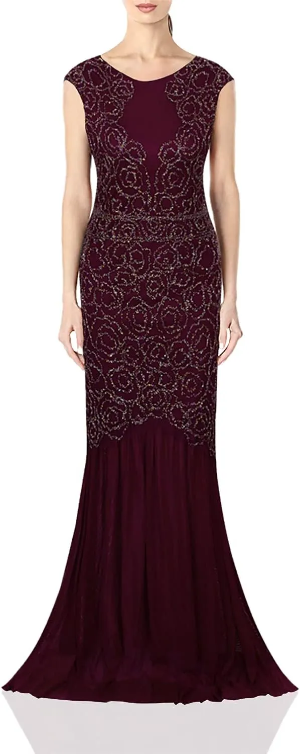 Vijiv 1920s Long Prom Dresses V Neck Beaded Sequin Gatsby Maxi Evening Dress