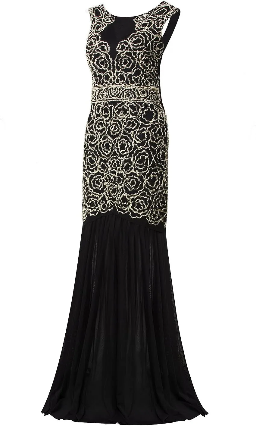 Vijiv 1920s Long Prom Dresses V Neck Beaded Sequin Gatsby Maxi Evening Dress