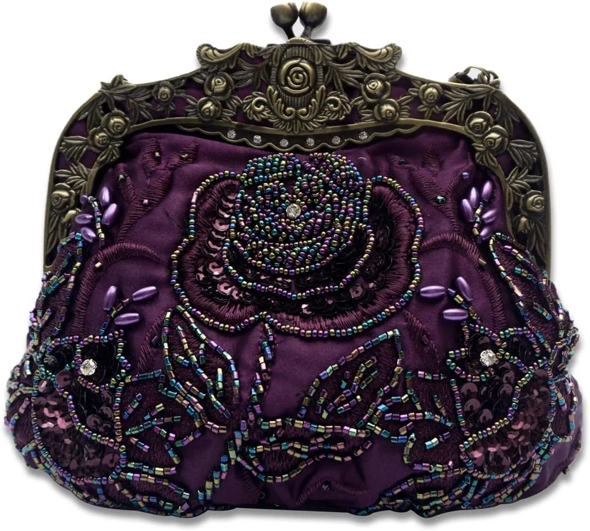 Vintage 1920s Beaded Evening Bag Pearl Clutch Bag for Women Bridal Wedding Purse Sequin Rhinestone Handbag