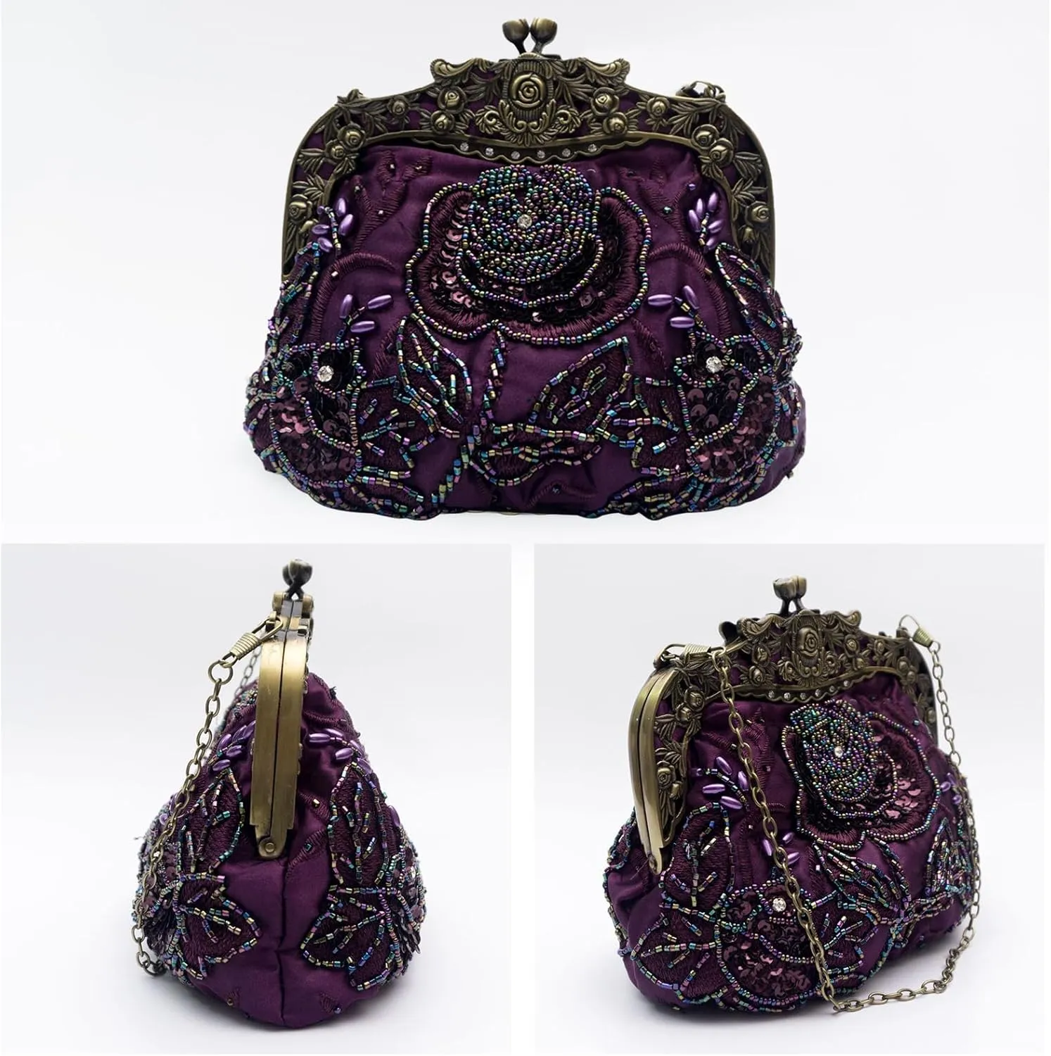 Vintage 1920s Beaded Evening Bag Pearl Clutch Bag for Women Bridal Wedding Purse Sequin Rhinestone Handbag