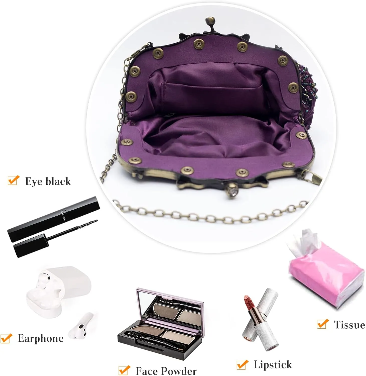 Vintage 1920s Beaded Evening Bag Pearl Clutch Bag for Women Bridal Wedding Purse Sequin Rhinestone Handbag