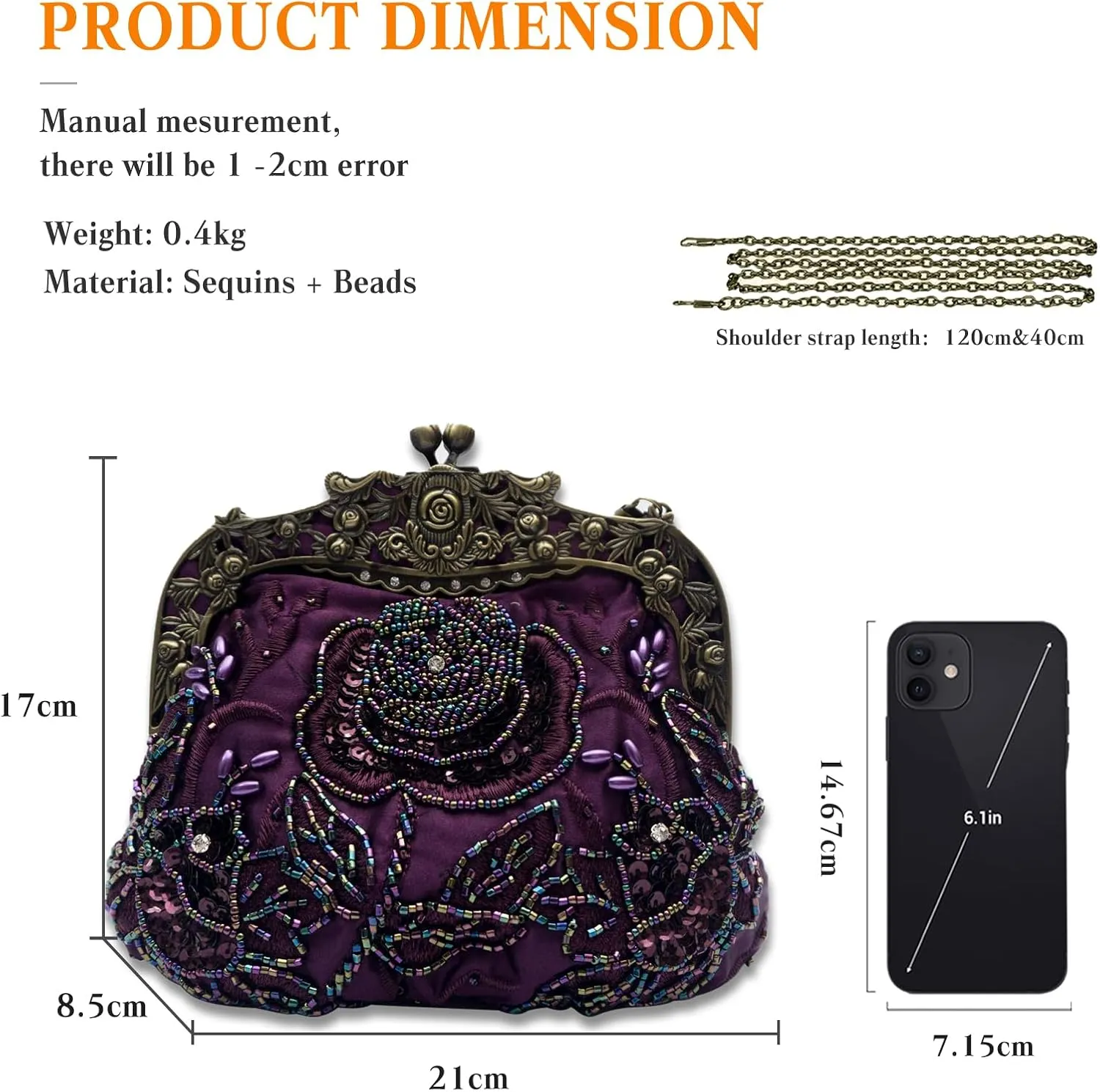 Vintage 1920s Beaded Evening Bag Pearl Clutch Bag for Women Bridal Wedding Purse Sequin Rhinestone Handbag