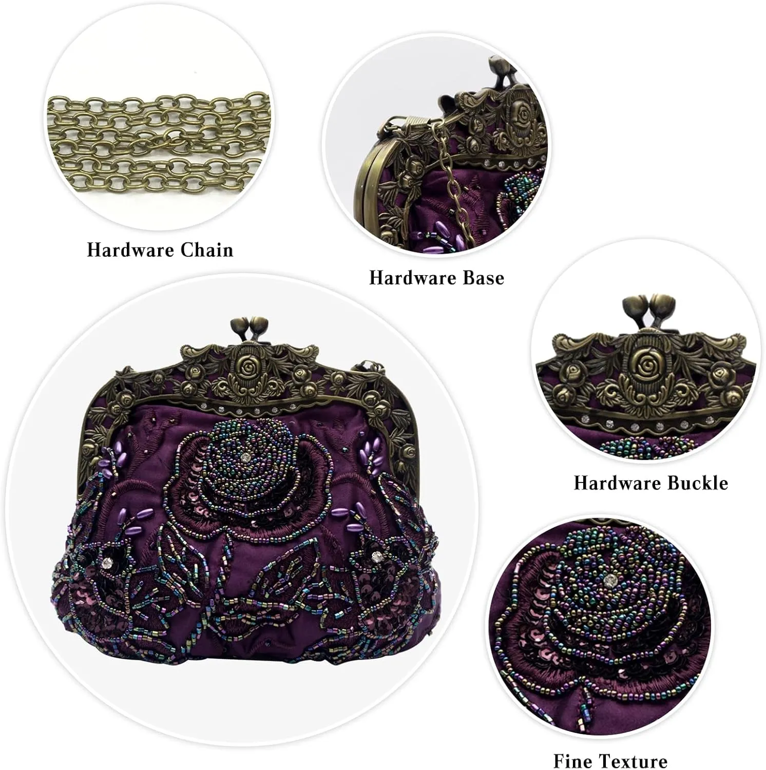 Vintage 1920s Beaded Evening Bag Pearl Clutch Bag for Women Bridal Wedding Purse Sequin Rhinestone Handbag