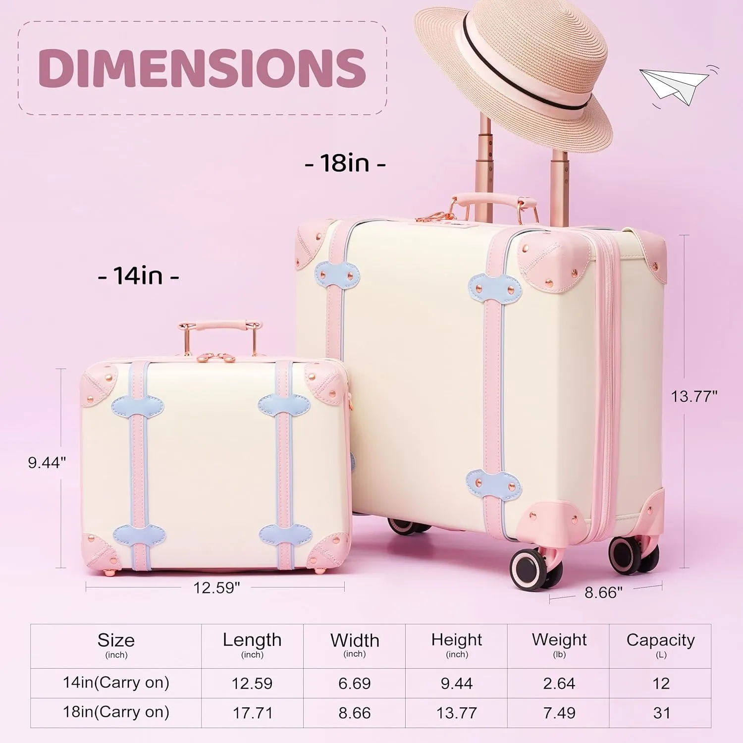 Vintage Luggage Set with Wheels, Retro Suitcase, Travel Trunk Set, Stylish Vintage Luggage Set for Women and Men