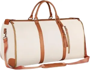 Viralhuntz Foldable Travel Bag, 2-in-1 Garment and Duffle Bag, Water-Resistant, Carry-On Approved,Large Capacity Leather Waterproof Duffel Bag (Khaki)