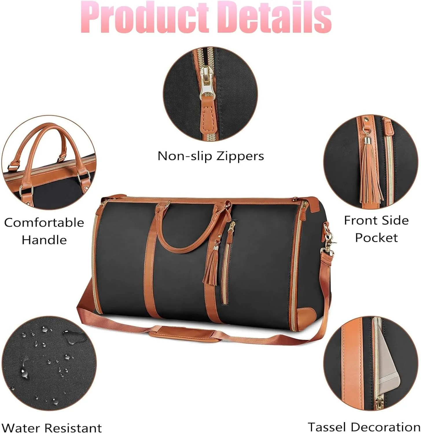Viralhuntz Foldable Travel Bag, 2-in-1 Garment and Duffle Bag, Water-Resistant, Carry-On Approved,Large Capacity Leather Waterproof Duffel Bag (Khaki)
