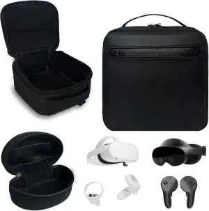 Virtual Reality Headset Carring Case 1000D Nylon Carry Bag for Vision Pro/Meta Quest 3S/Quest 3/Quest 2 VR Game Headset Earphone Crossbody Accessory Storage Home Travel (Black)