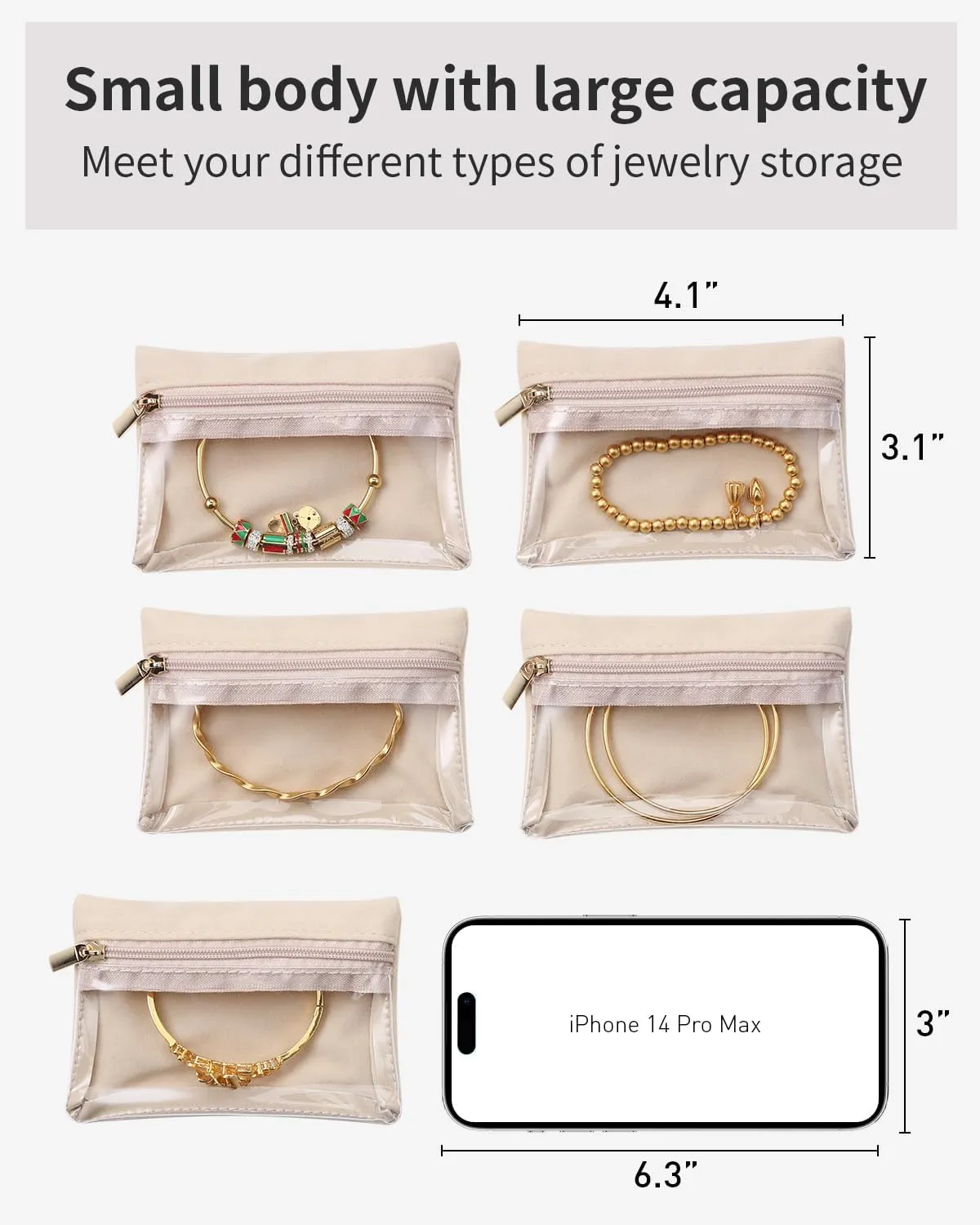 Vlando Velvet Jewelry Pouch with Zipper - Clear Travel Jewelry Bag Organizer for Business Trips & Gifts