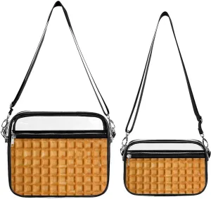 Waffle Pattern Transparent Cross Bag Two-piece Set, Fashionable Transparent Bag