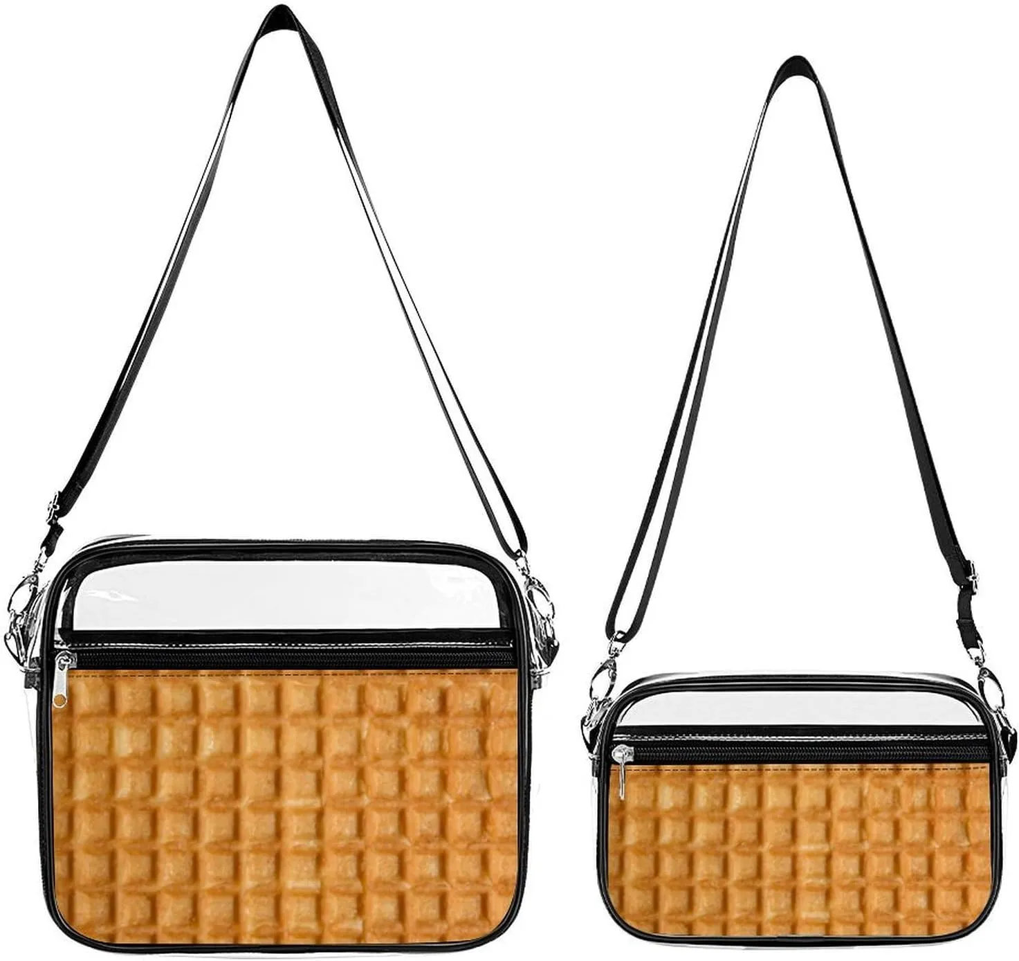 Waffle Pattern Transparent Cross Bag Two-piece Set, Fashionable Transparent Bag
