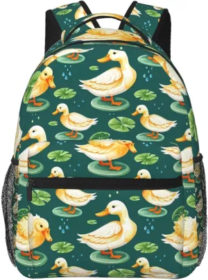 Watercolor Duck Lotus Leaves Water Droplets Adult Backpacks 15 Inch Laptop Backpack Travel Bag for Men Women Gifts