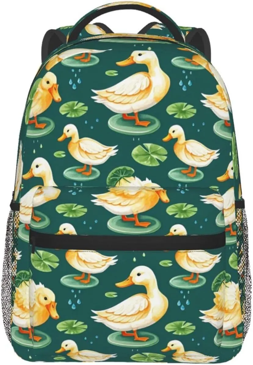 Watercolor Duck Lotus Leaves Water Droplets Adult Backpacks 15 Inch Laptop Backpack Travel Bag for Men Women Gifts
