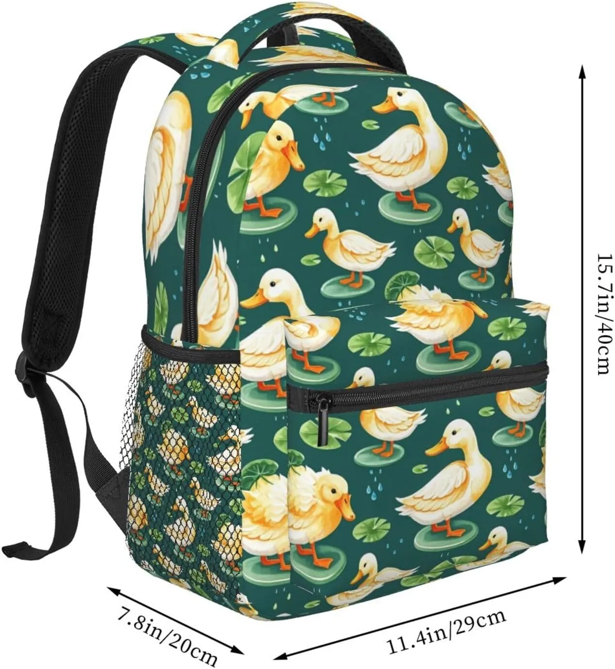 Watercolor Duck Lotus Leaves Water Droplets Adult Backpacks 15 Inch Laptop Backpack Travel Bag for Men Women Gifts