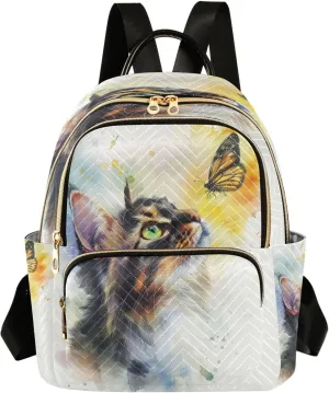 Watercolour Civet Cat Women Backpack Purse Fashion Ladies Shoulder Bag Casual College Travel Backpacks Bag Medium