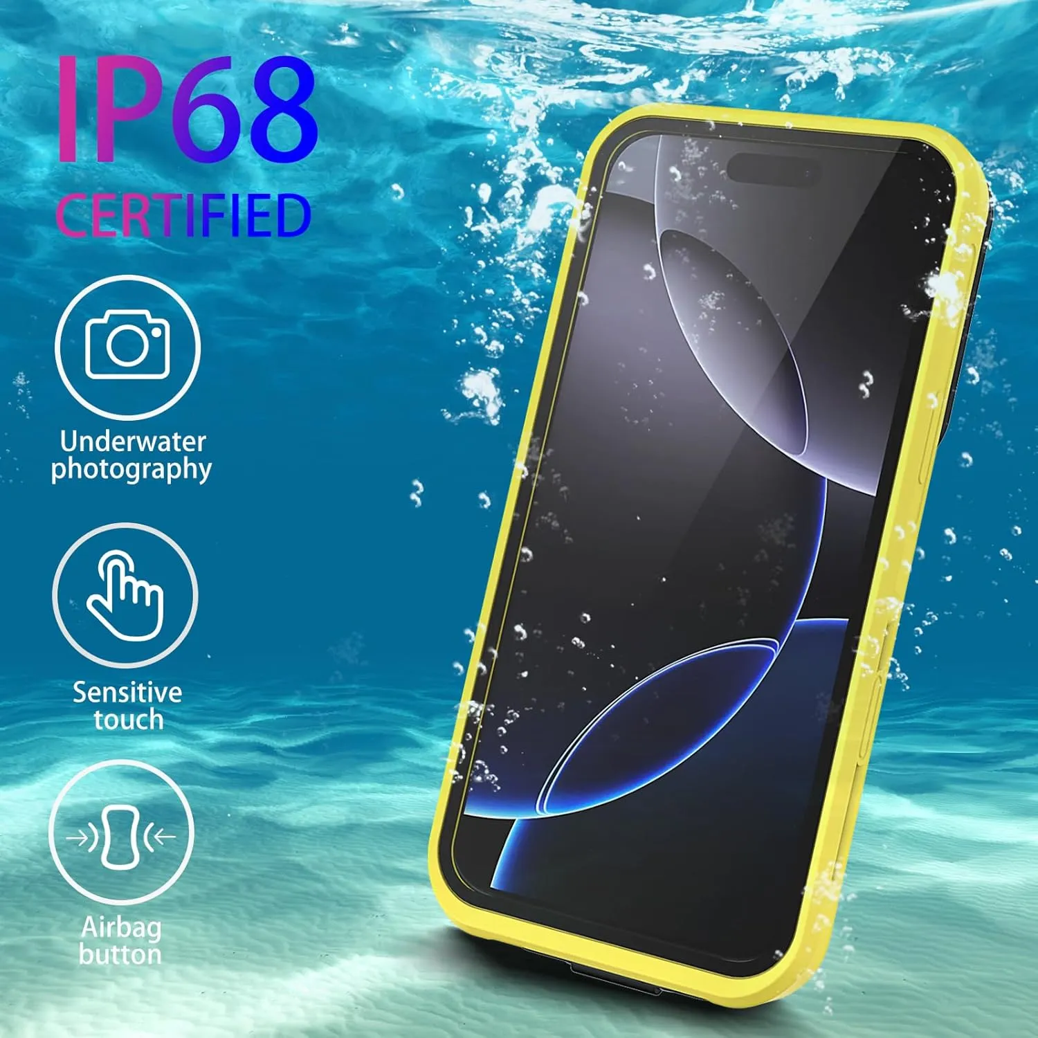 Waterproof Phone Case,Universal Self-Check Function Pouch Dry Bag,Underwater Photo & Video Protective Housing,Pool Beach Travel Essentials Snorkeling Case (Yellow, 6.1 inches)