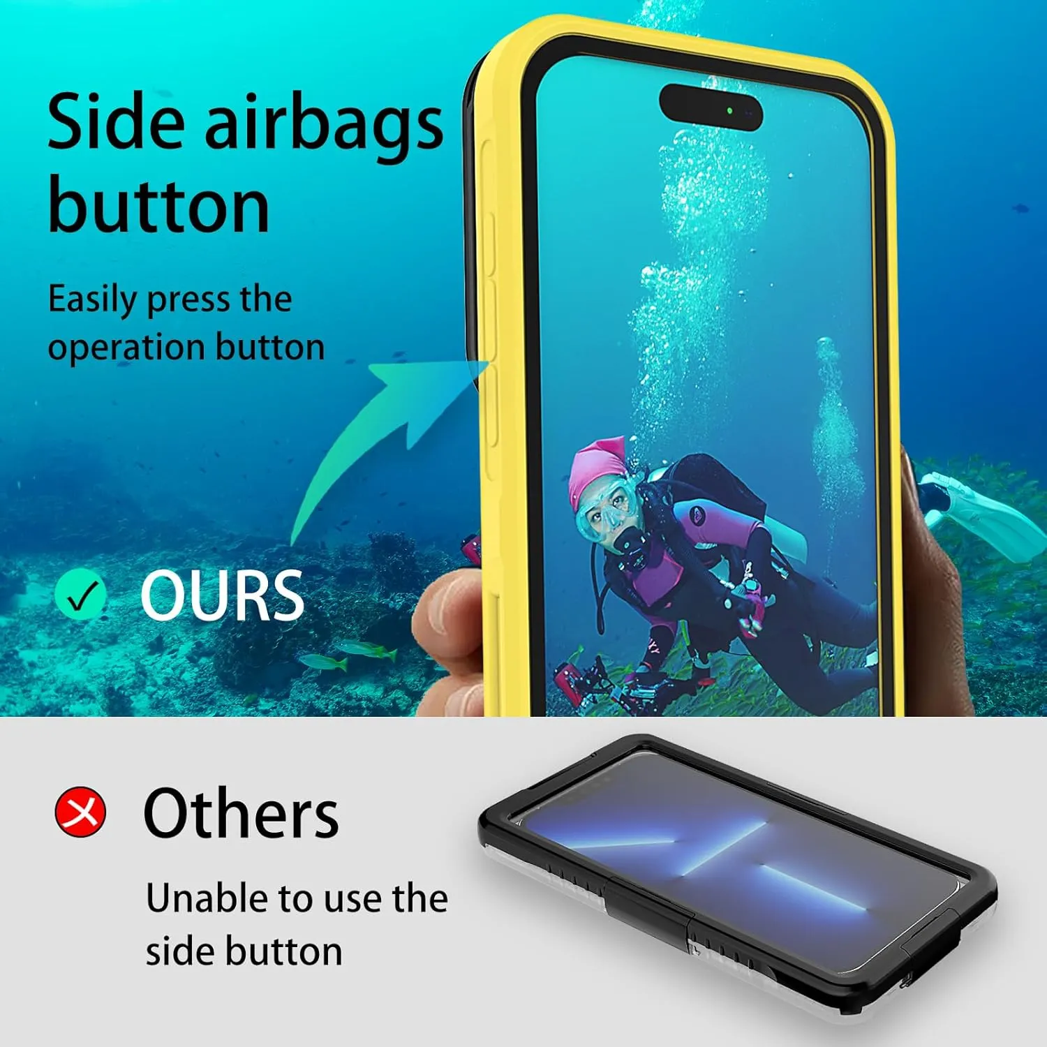 Waterproof Phone Case,Universal Self-Check Function Pouch Dry Bag,Underwater Photo & Video Protective Housing,Pool Beach Travel Essentials Snorkeling Case (Yellow, 6.1 inches)