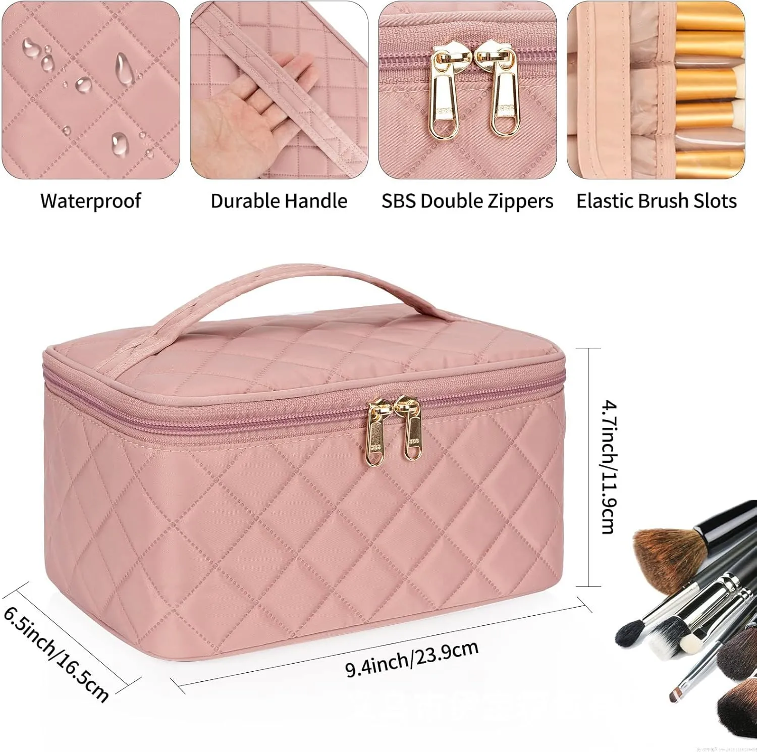 Waterproof travel hand-held storage bag cosmetic makeup bag portable large capacity toiletry bag(Pink)