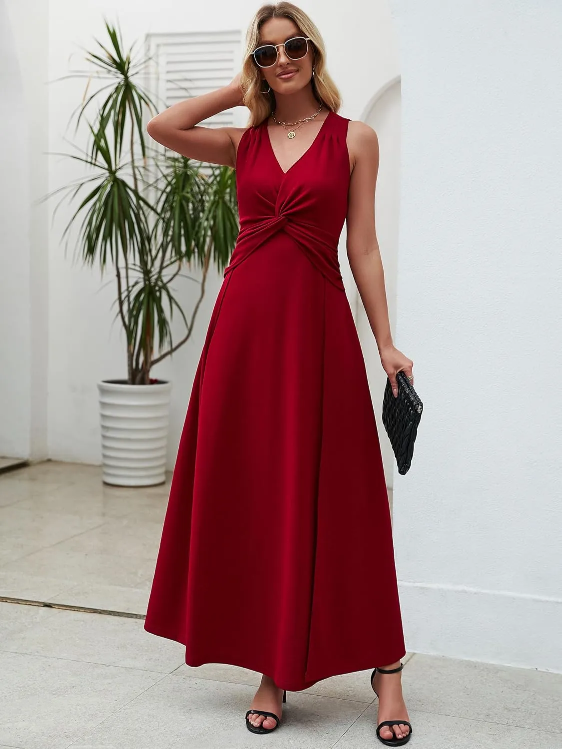 Wedding Guest Dresses for Women 2025 V Neck Formal Dresses for Women Sleeveless Evening