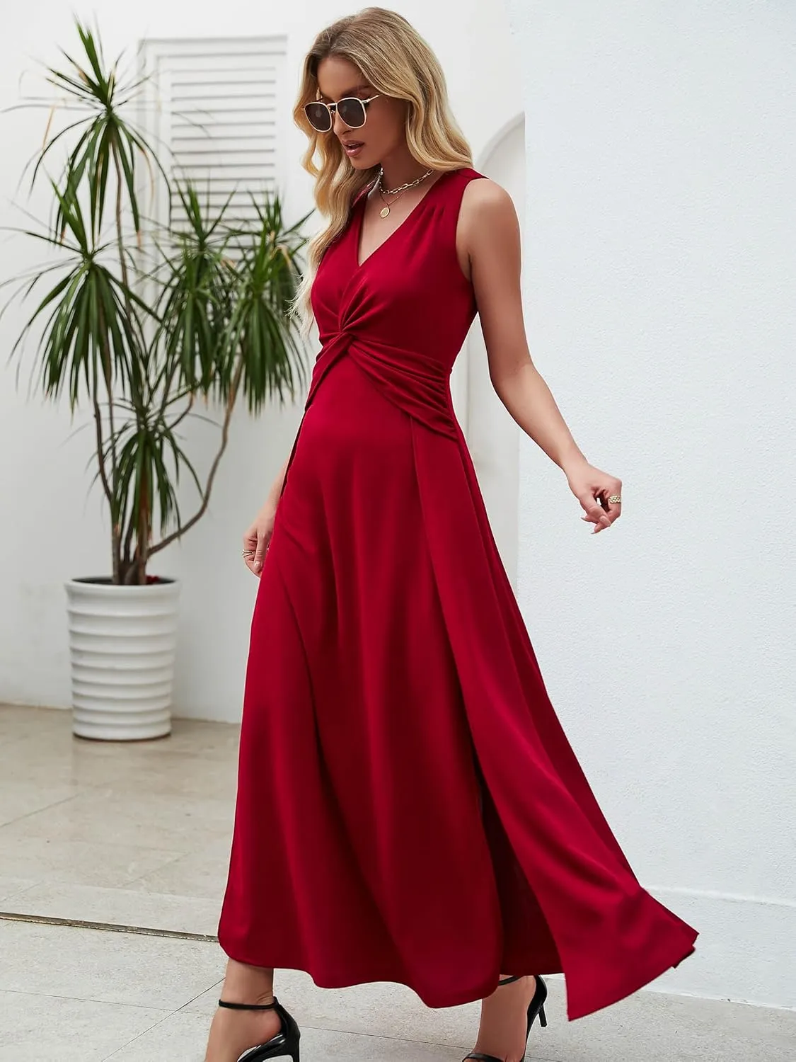 Wedding Guest Dresses for Women 2025 V Neck Formal Dresses for Women Sleeveless Evening