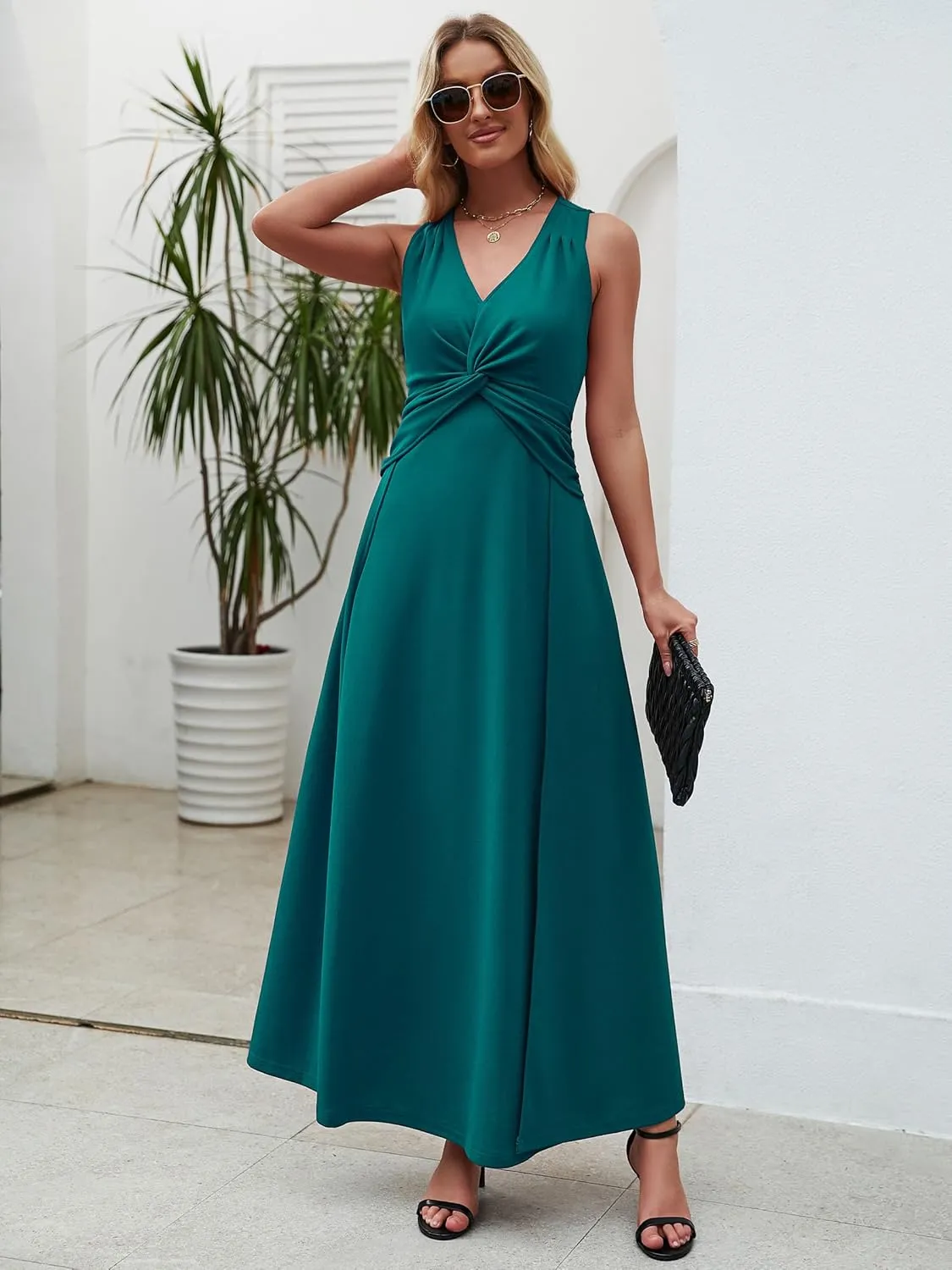 Wedding Guest Dresses for Women 2025 V Neck Formal Dresses for Women Sleeveless Evening