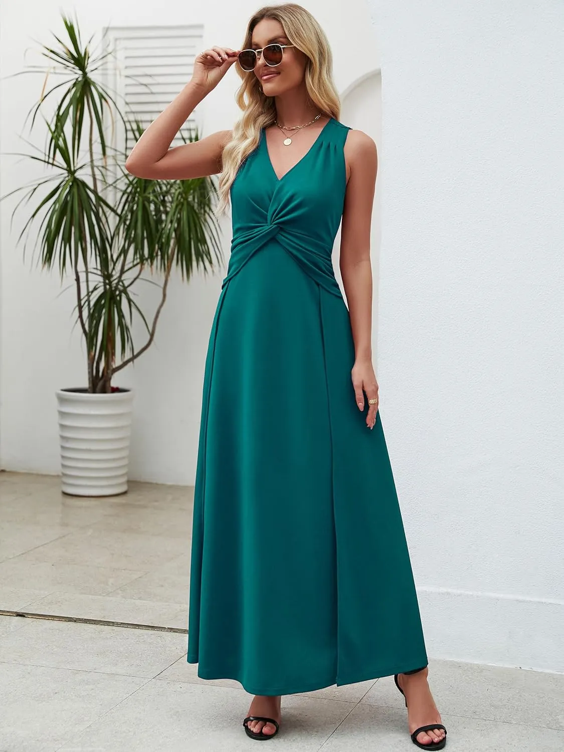 Wedding Guest Dresses for Women 2025 V Neck Formal Dresses for Women Sleeveless Evening