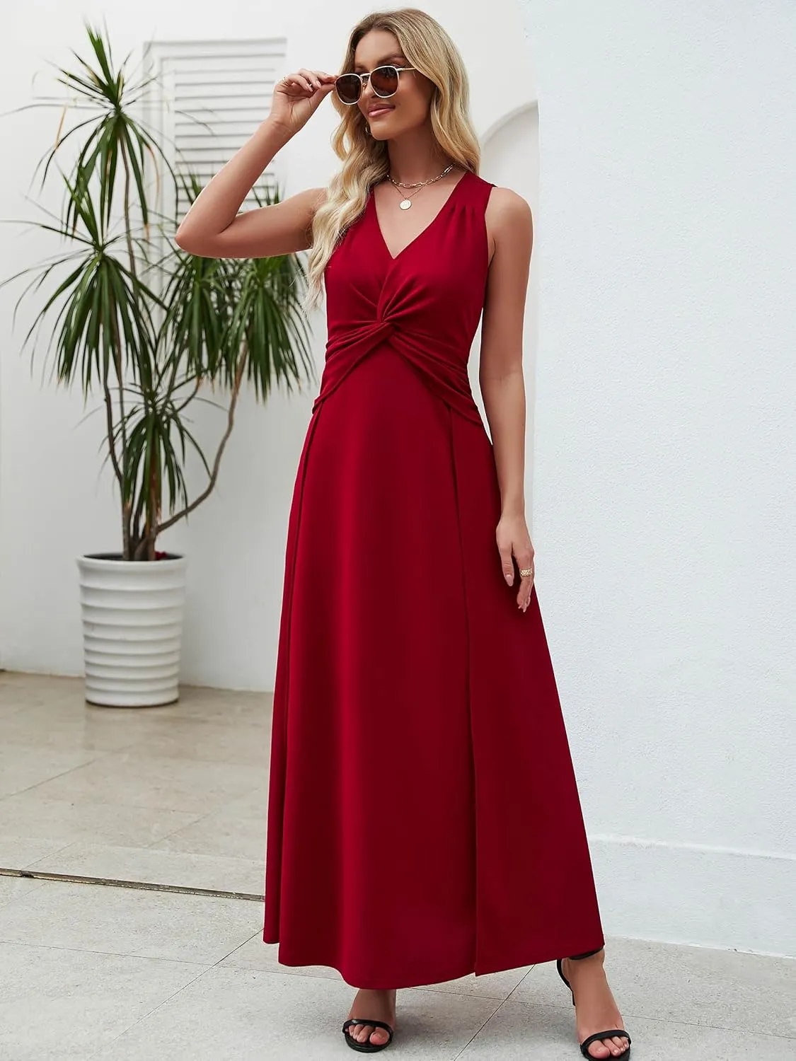 Wedding Guest Dresses for Women 2025 V Neck Formal Dresses for Women Sleeveless Evening