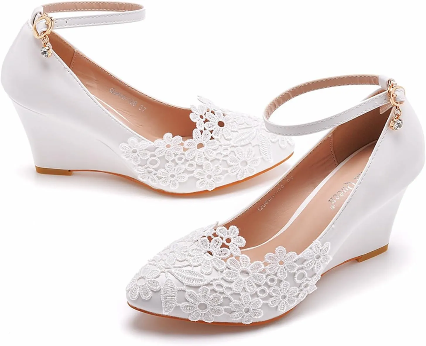 Wedding Shoes,Women's Lace Wedge Closed Toe Fashion Dress Shoes for Woman Lady in Bridal Dance Evening 7Cm