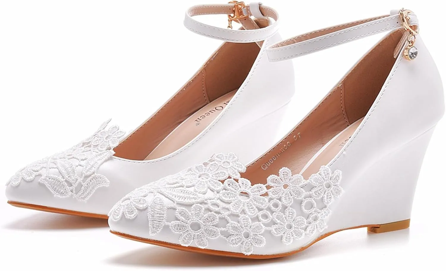 Wedding Shoes,Women's Lace Wedge Closed Toe Fashion Dress Shoes for Woman Lady in Bridal Dance Evening 7Cm