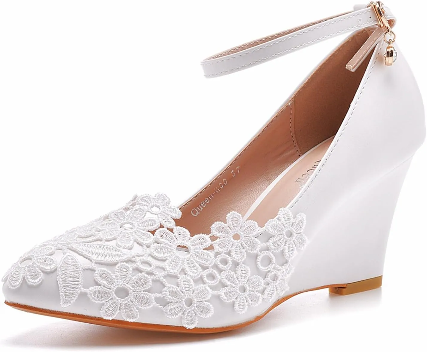 Wedding Shoes,Women's Lace Wedge Closed Toe Fashion Dress Shoes for Woman Lady in Bridal Dance Evening 7Cm