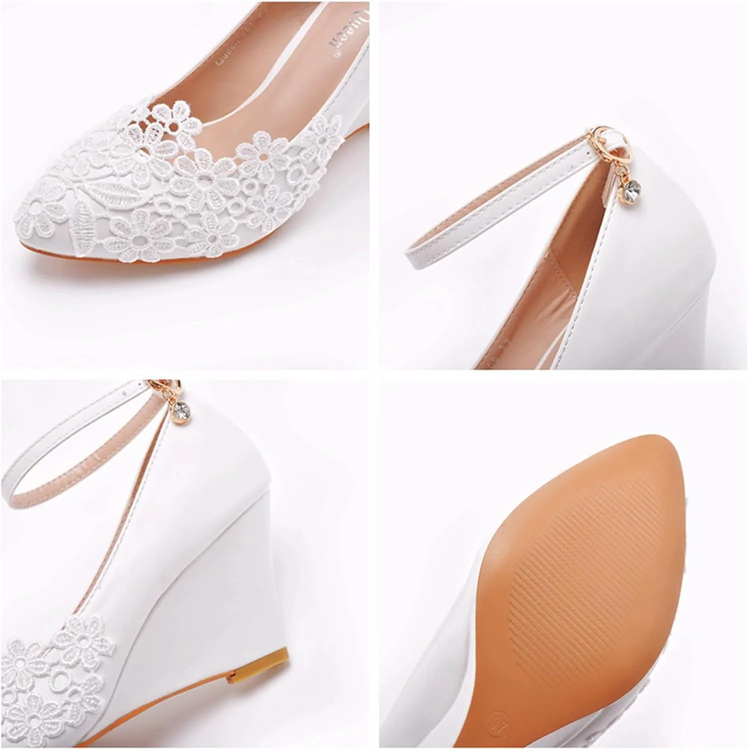Wedding Shoes,Women's Lace Wedge Closed Toe Fashion Dress Shoes for Woman Lady in Bridal Dance Evening 7Cm