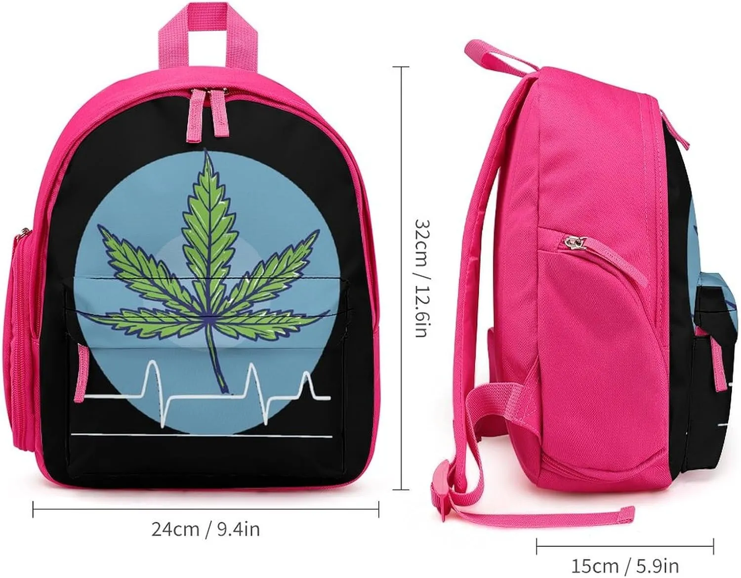 Weed Leaf Heartbeat Cute Backpack Lightweight Mini Shoulder Bag Travel Daypack for Camping Picnic