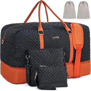 Weekender Bag for Women, 5 Pcs Set Carry on Overnight Bag, 23" Travel Duffel Bag with Waterproof Shoe Compartment