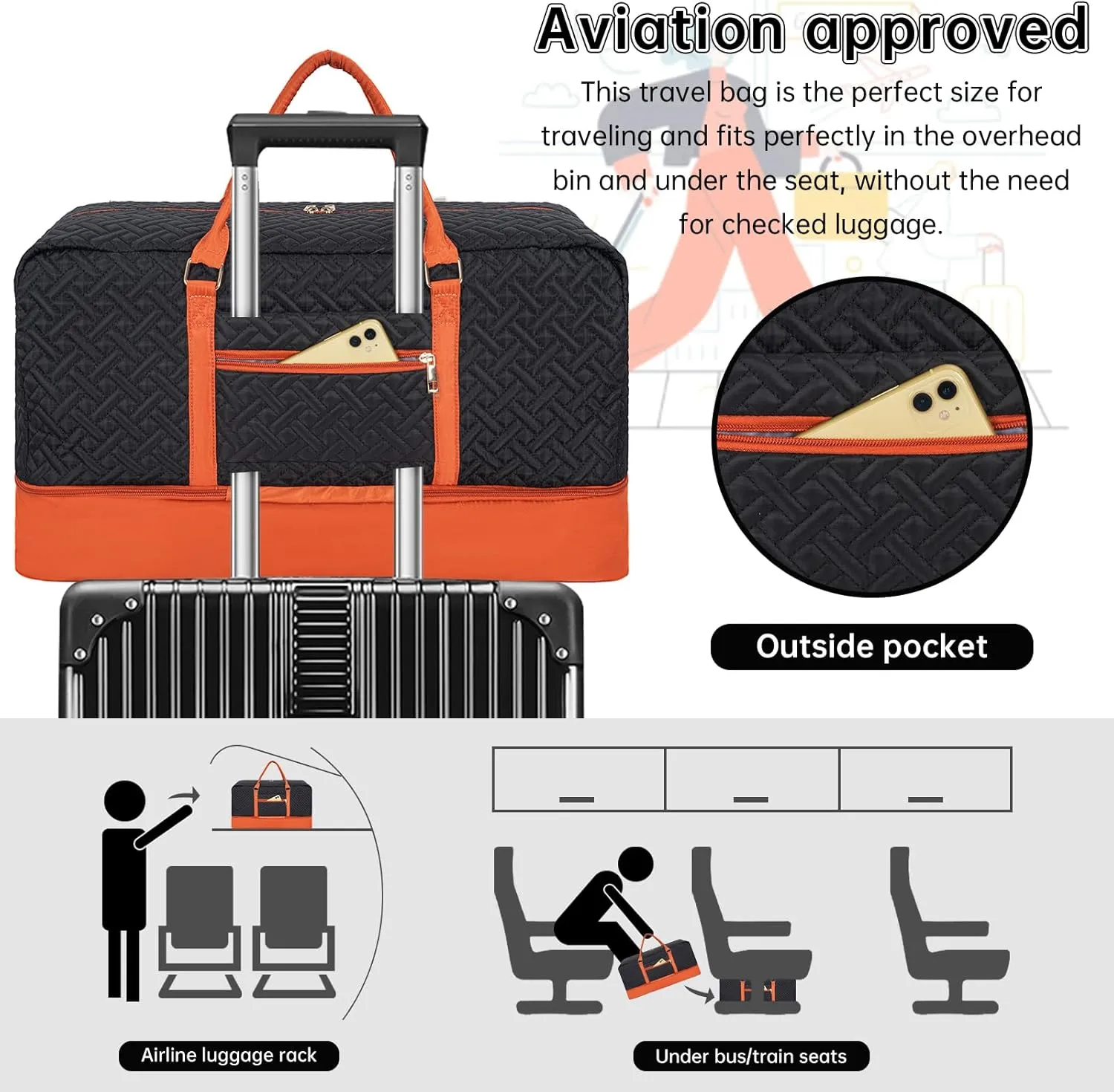 Weekender Bag for Women, 5 Pcs Set Carry on Overnight Bag, 23" Travel Duffel Bag with Waterproof Shoe Compartment