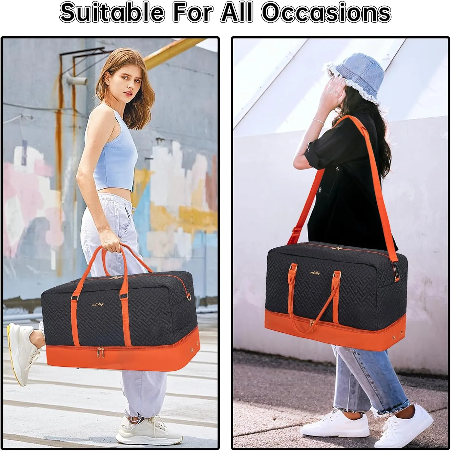 Weekender Bag for Women, 5 Pcs Set Carry on Overnight Bag, 23" Travel Duffel Bag with Waterproof Shoe Compartment