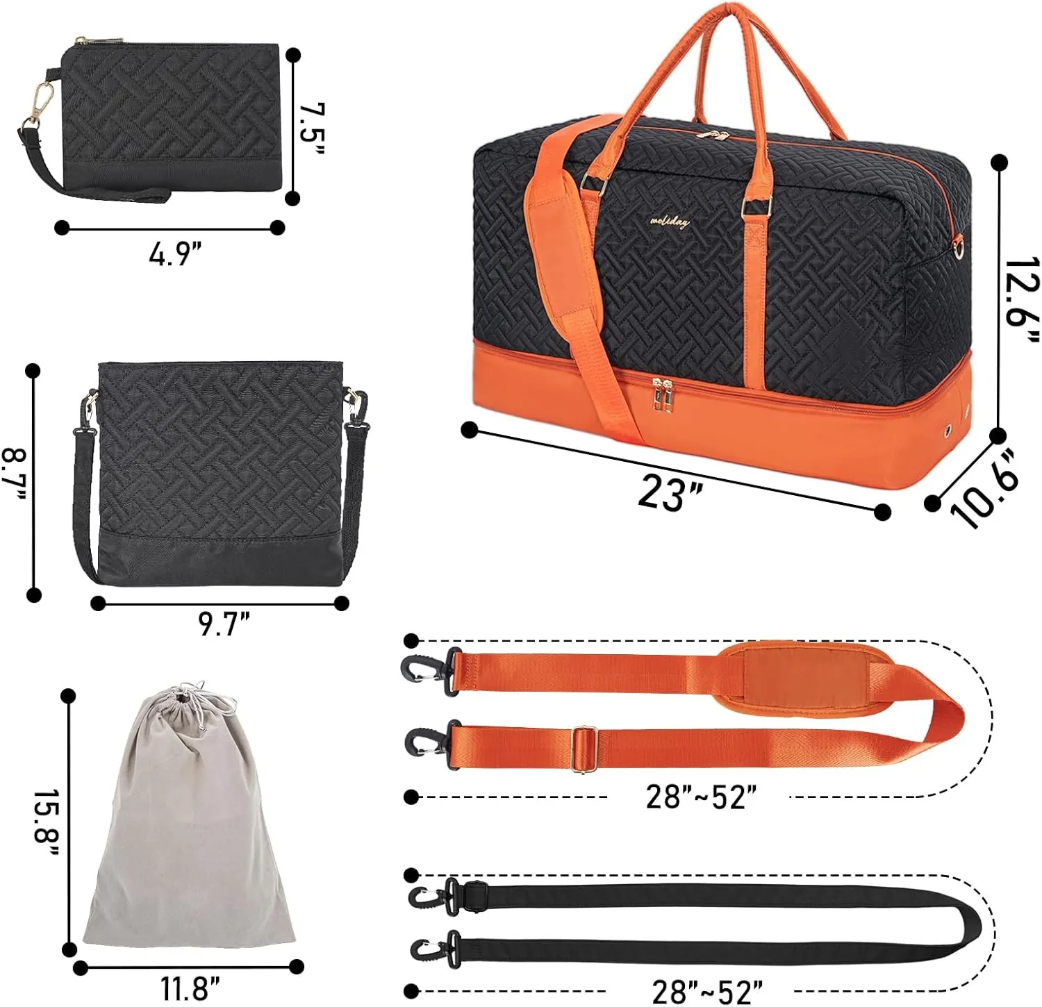 Weekender Bag for Women, 5 Pcs Set Carry on Overnight Bag, 23" Travel Duffel Bag with Waterproof Shoe Compartment