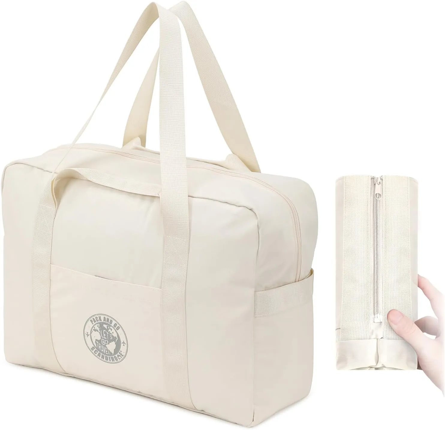Weekender Bags for Women, Travel Duffel Bags, Water Resistant Personal Item/Carry Bag, Carry on Overnight Bag, Foldable Gym Bag for Travelling, Sports (Beige)