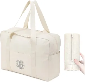 Weekender Bags for Women, Travel Duffel Bags, Water Resistant Personal Item/Carry Bag, Carry on Overnight Bag, Foldable Gym Bag for Travelling, Sports (Beige)