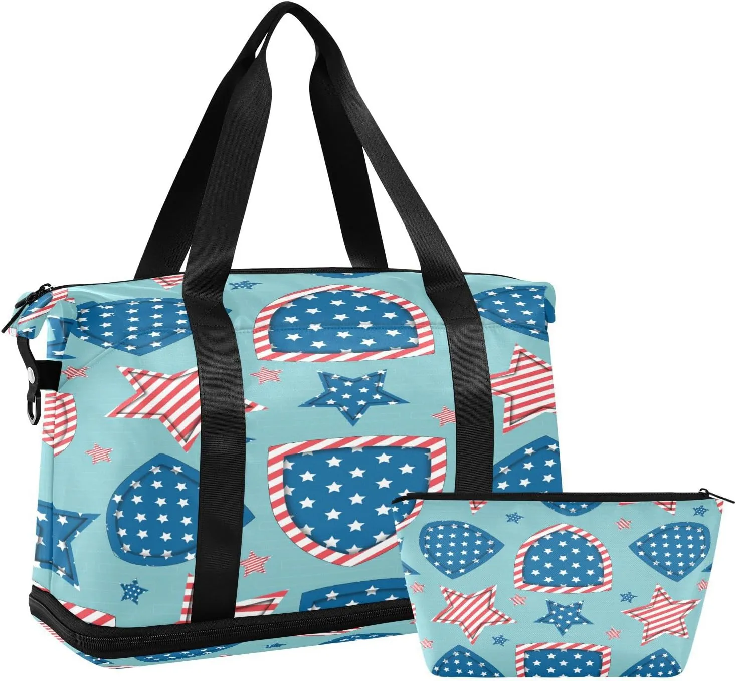 Weekender Overnight Bags for Women 4th Of July Travel Duffel Bag with Shoe Compartments American Independence Day Gym Duffel Bag with Toiletry Bag for Travel Sport Yoga 17 Inch