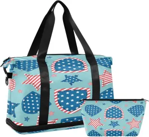 Weekender Overnight Bags for Women 4th Of July Travel Duffel Bag with Shoe Compartments American Independence Day Gym Duffel Bag with Toiletry Bag for Travel Sport Yoga 17 Inch