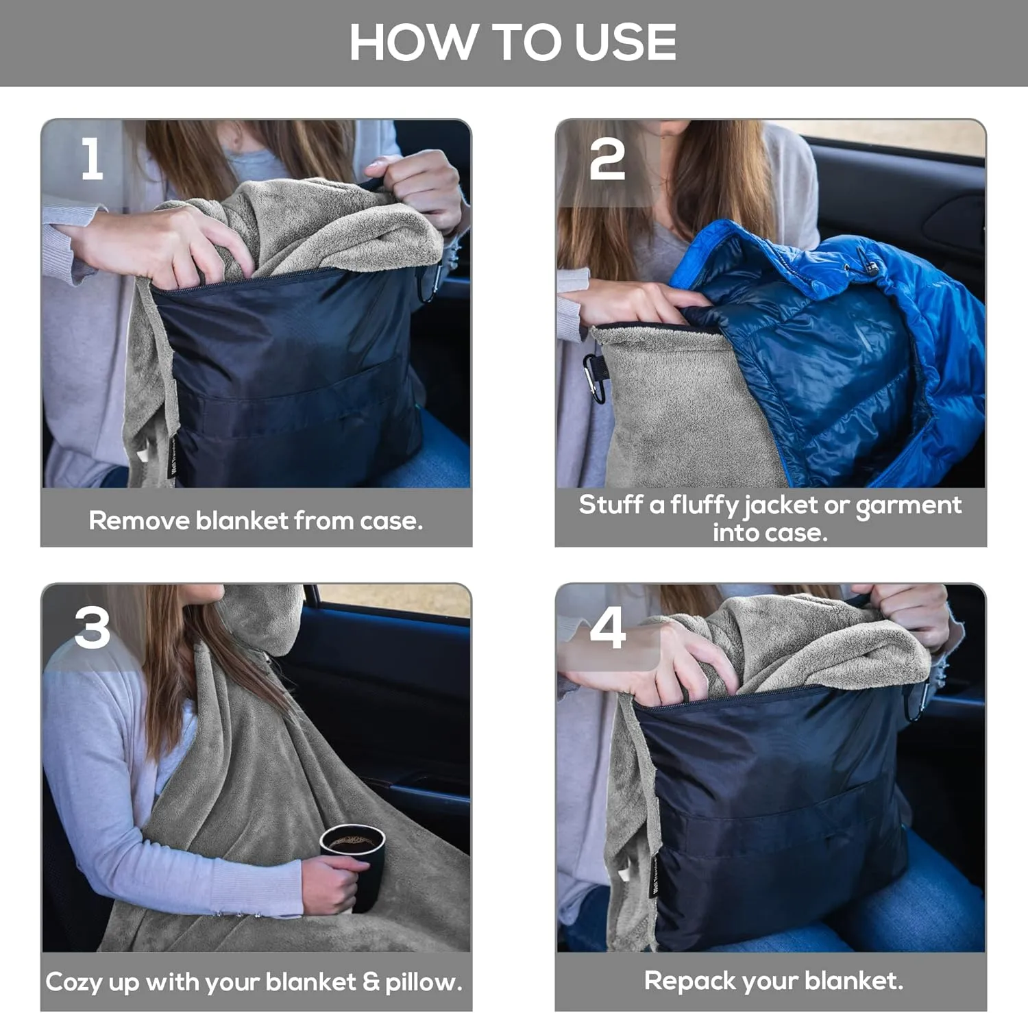 Well Traveled - 2 in 1 Fleece Travel Blanket with Stuffable Pillowcase for Air Travel - Convenient Design for Easy, Comfy Travel