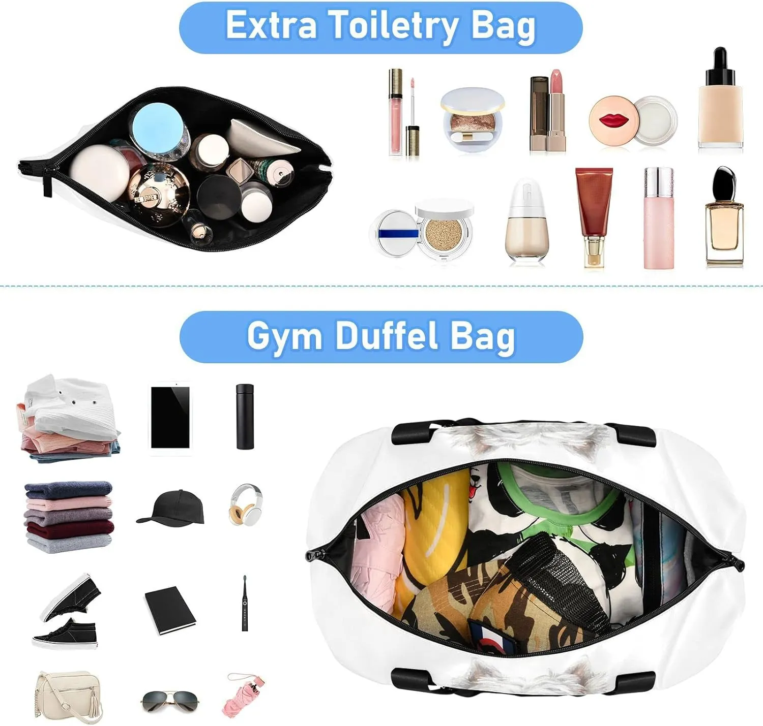 West Highland White Terrier Breed Dog Painting on White Foldable Travel Bag, Camping Luggage bag, Portable Gym Bag, Sports Bag, Toiletry Bag with Handles Adjustable Shoulder Strap