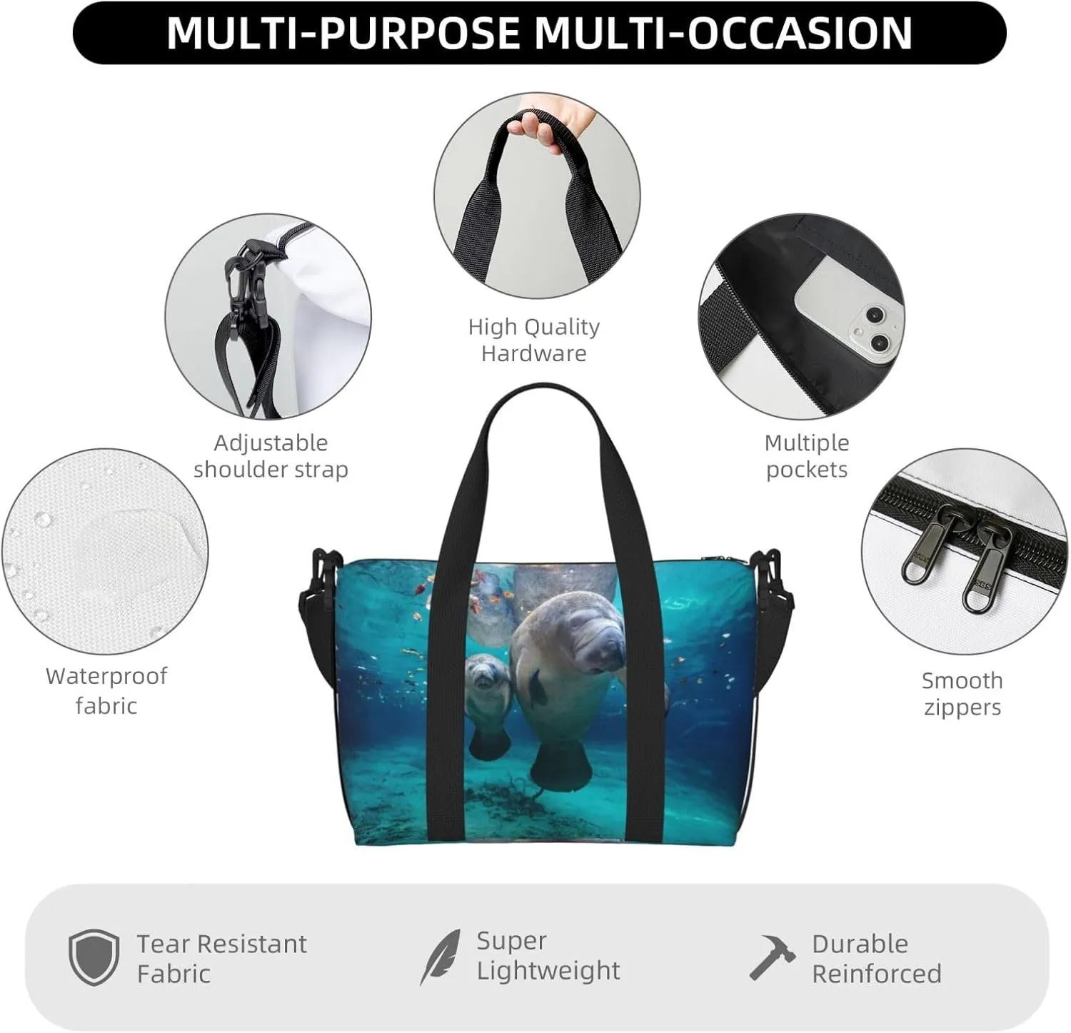 West Indian Manatees Hand Travel Bag For Men Women,Stylish Handheld Crossbody Travel Bag For Business Leisure Trave