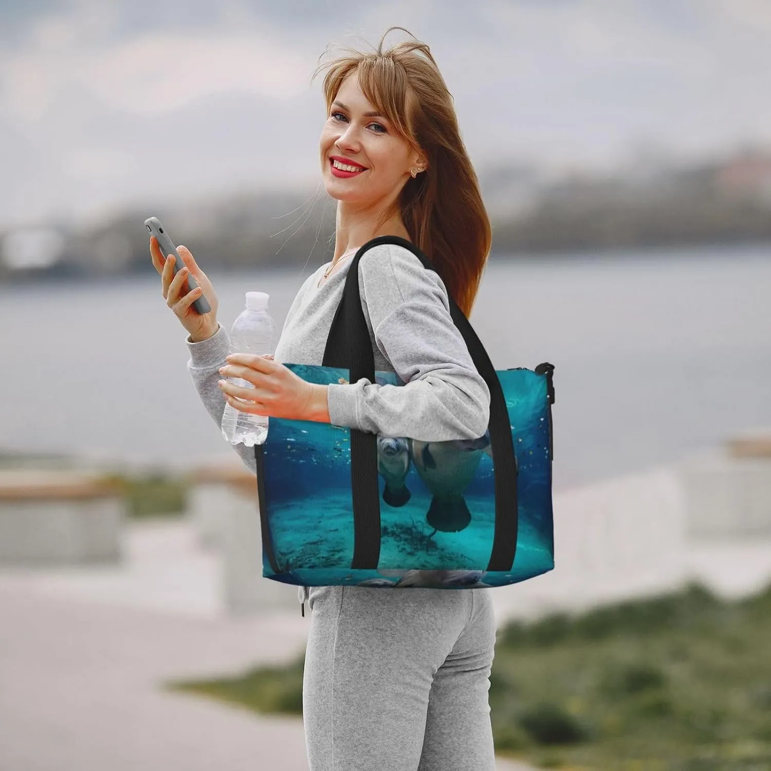 West Indian Manatees Hand Travel Bag For Men Women,Stylish Handheld Crossbody Travel Bag For Business Leisure Trave